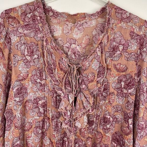 Free People FP One Nisha Printed Tunic Dress Size M Pink Hand Painted Romantic - Picture 5 of 11